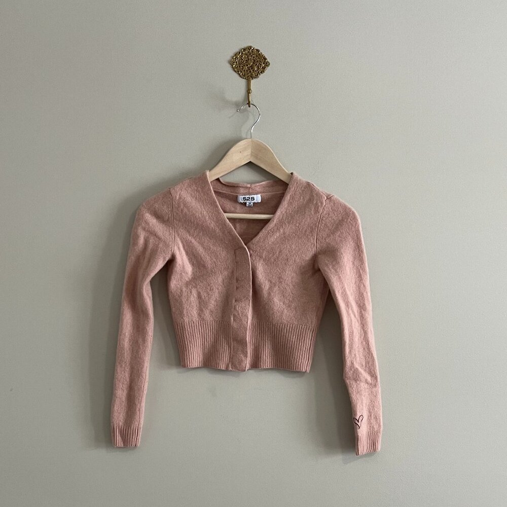 525 America 100% Cashmere Cardigan Blush Pink Open Front Women’s XS